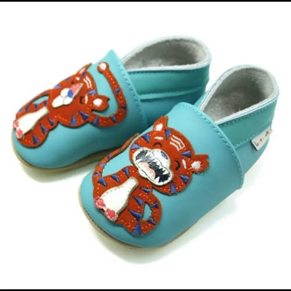 Baby leather slippers - Tiger - * Soft sole leather shoes for Infants